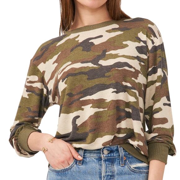 1.STATE Tie Back Sweatshirt AVENUE CAMO, Size Large - Picture 1 of 5